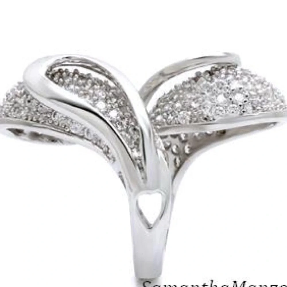 New Huge Micro Pave Set Cz Diamond statement Cocktail Dome ladies Ring Silver